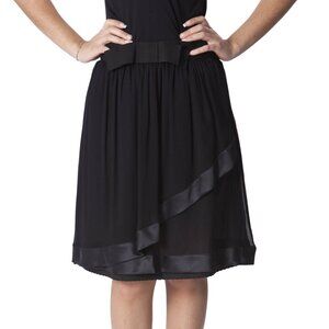 NWT Sheer Black BluMarine Silk Wrap Knee-Length Skirt Satin Trim Grosgrain Bow